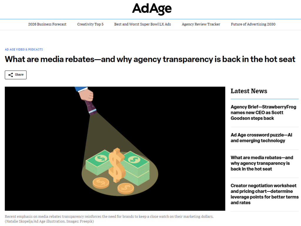 AdAge: What are media rebates—and why agency transparency is back in the hot seat →